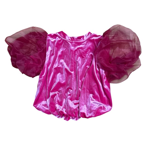 Maeve Elegant Pink Puff Sleeve Velvet Top - Picture 6 of 12